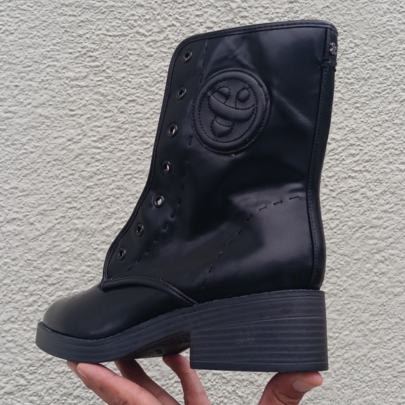 Sam & Libby Women's Melanie Black Combat Boots Gothic Stitched Embroidered Crest - Picture 11 of 17